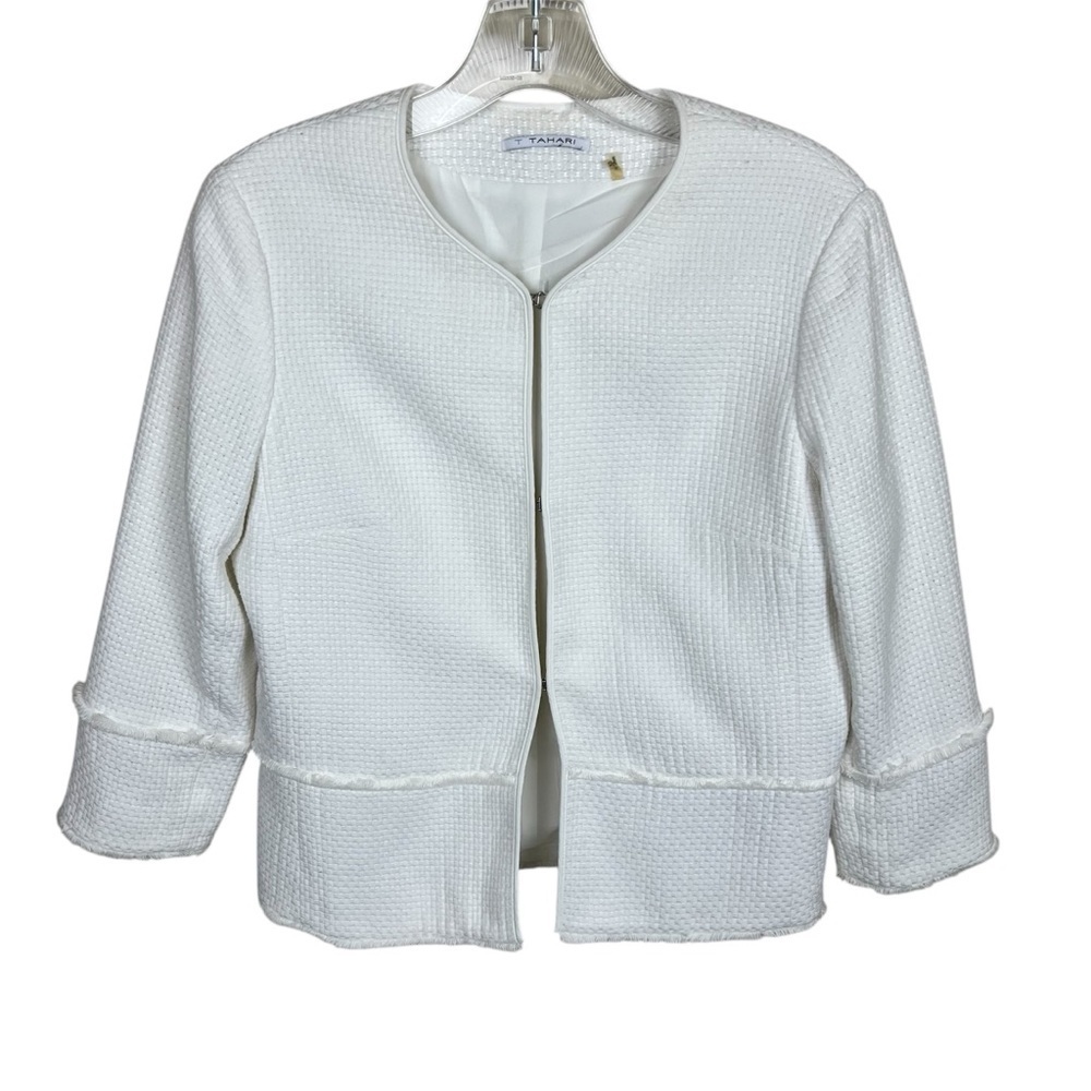 T Tahari White Basketweave Tweed Jacket Textured S